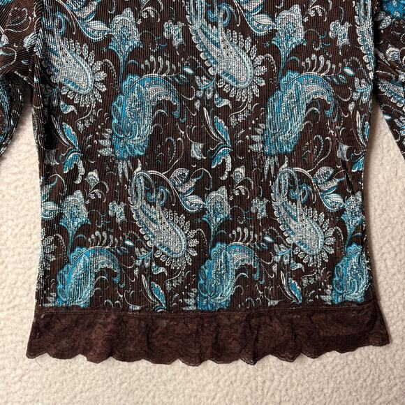 JTB Blouse Size L Surplice Y2K Boho Paisley Bohemian Hippie Peasant Lace Vintage - Picture 6 of 9